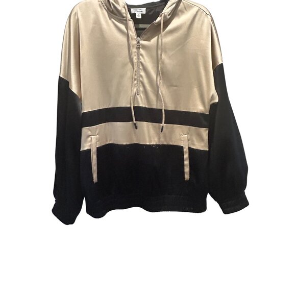 2 Piece Satin Colorblock Tracksuit -Black & Champagne -Sz Small - Picture 2 of 7